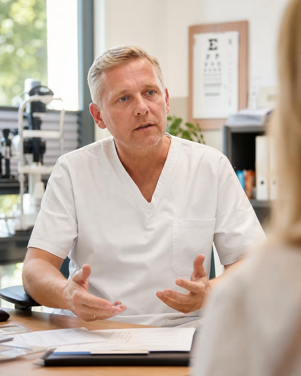 Dr. Thomas Weigel szemész a rendelőjében